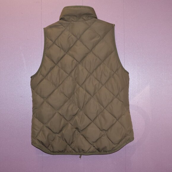 J. Crew Olive Quilted Vest Size Small Sleeveless Zip Front Pockets - Picture 7 of 8